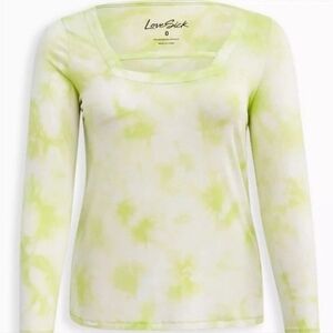 Torrid Lovesick Sz 1 1X 14-16 Long Sleeve Strappy Square Neck Tye Dye Top Shirt